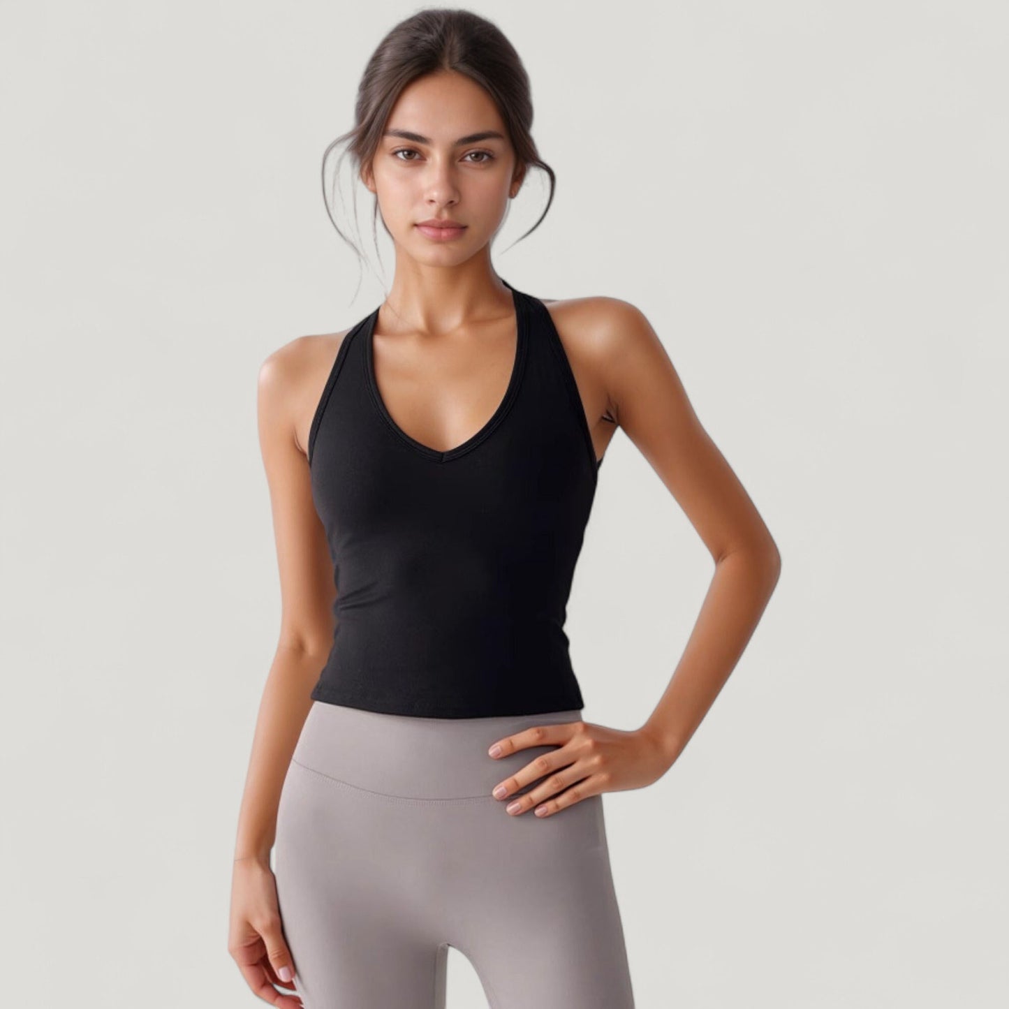 Anna-Kaci Active Women's V-Neck Cropped Activewear Tank with T-Strap Back and Stretch Fabric