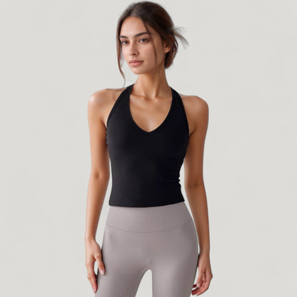 Anna-Kaci Active Women's V-Neck Cropped Activewear Tank with T-Strap Back and Stretch Fabric