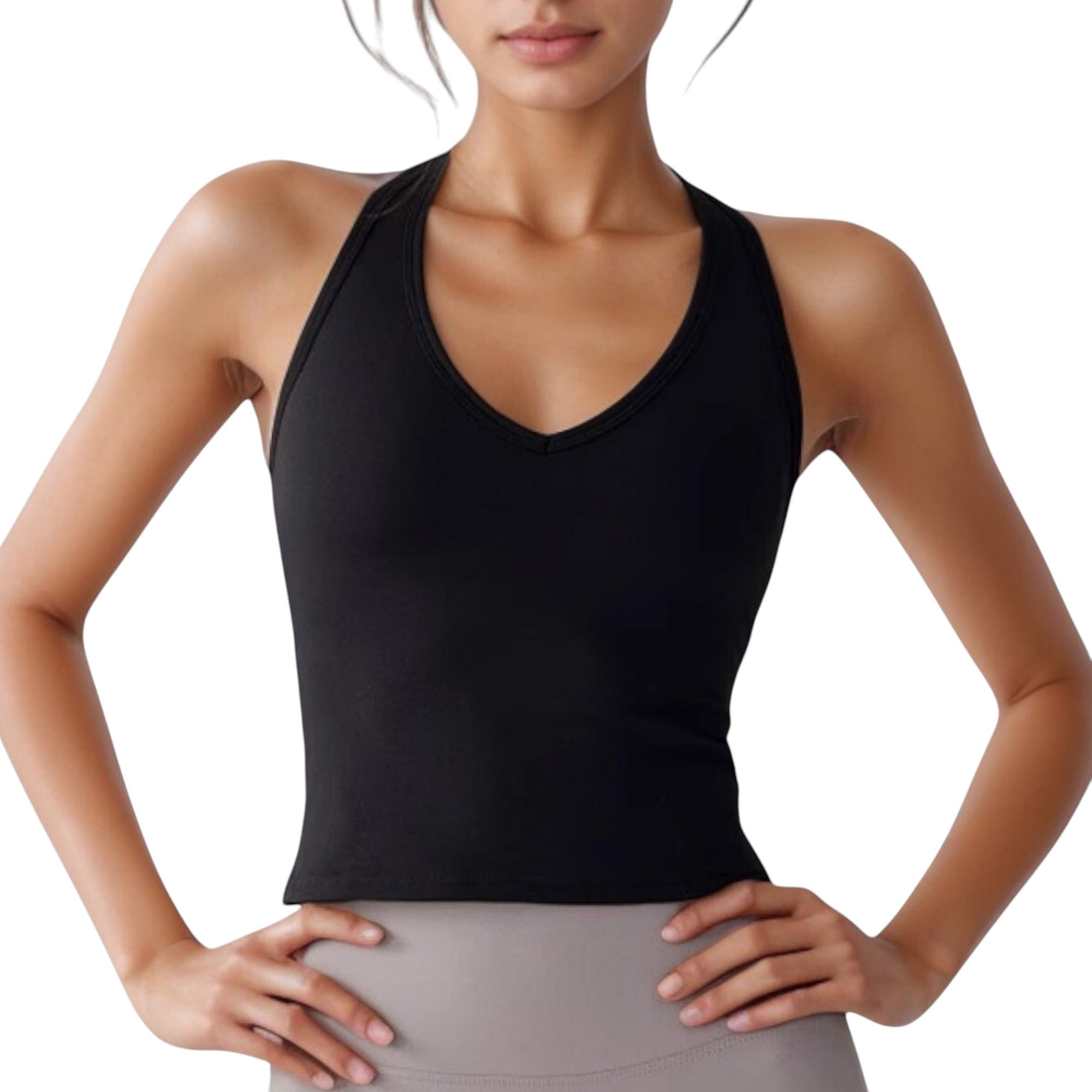 Anna-Kaci Active Women's V-Neck Cropped Activewear Tank with T-Strap Back and Stretch Fabric