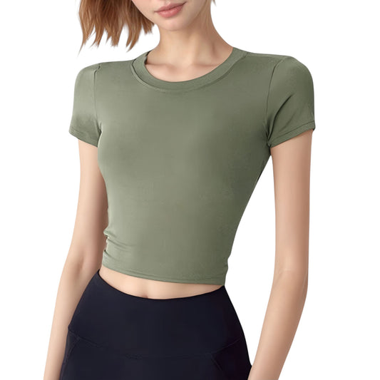 Anna-Kaci Active Women's Short Sleeve Open Back Crop Top with Twist Detail and Fitted Silhouette