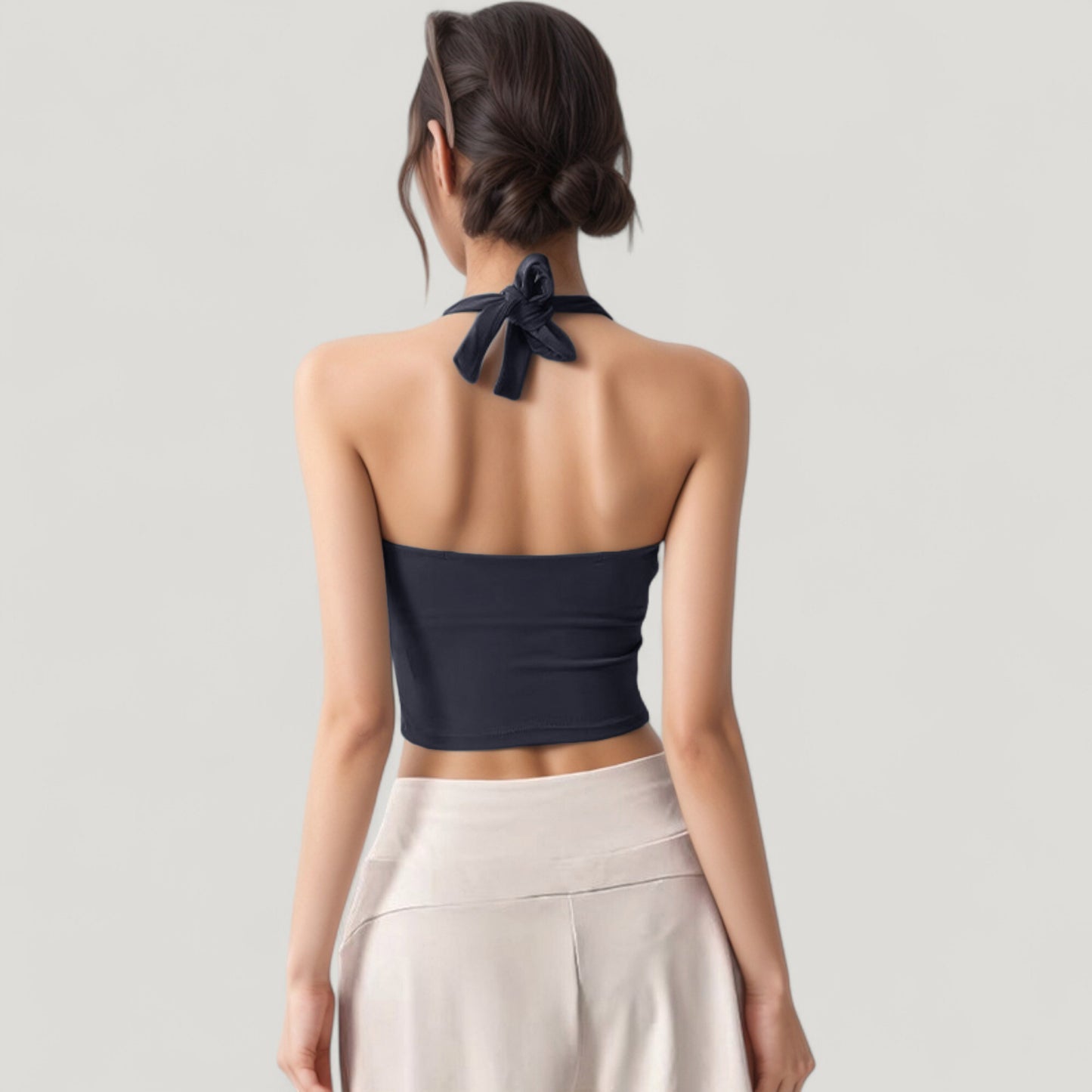 Anna-Kaci Active Women's Halter Neck Fitted Crop Top with Soft Stretch Fabric and Contoured Waist