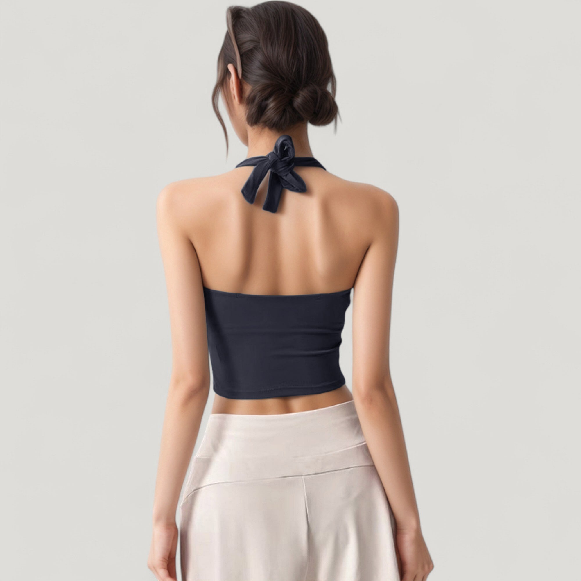 Anna-Kaci Active Women's Halter Neck Fitted Crop Top with Soft Stretch Fabric and Contoured Waist