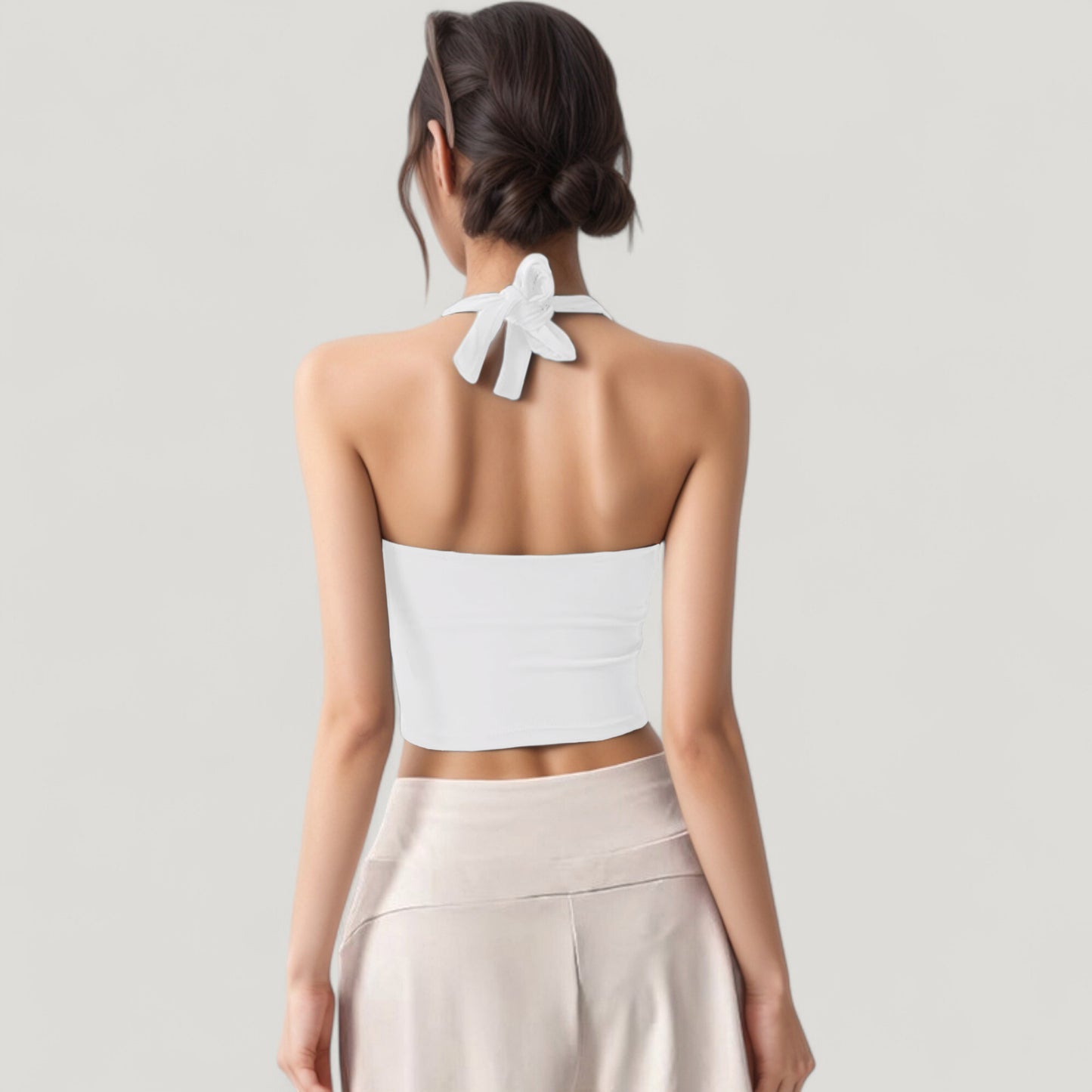 Anna-Kaci Active Women's Halter Neck Fitted Crop Top with Soft Stretch Fabric and Contoured Waist