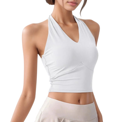 Anna-Kaci Active Women's Halter Neck Fitted Crop Top with Soft Stretch Fabric and Contoured Waist