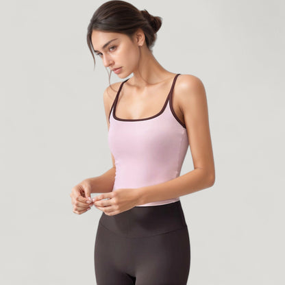 Anna-Kaci Active Women's Square Neck Fitted Crop Tank Top with Contrast Trim and Soft Stretch Fabric