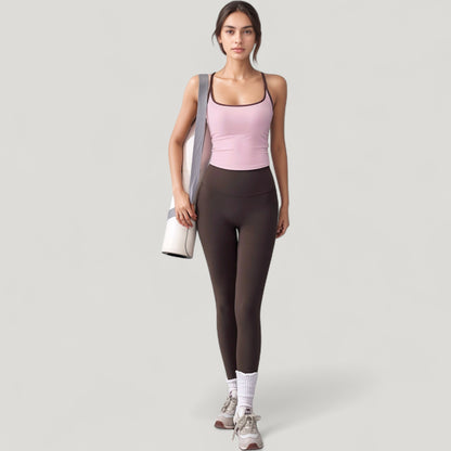 Anna-Kaci Active Women's Square Neck Fitted Crop Tank Top with Contrast Trim and Soft Stretch Fabric