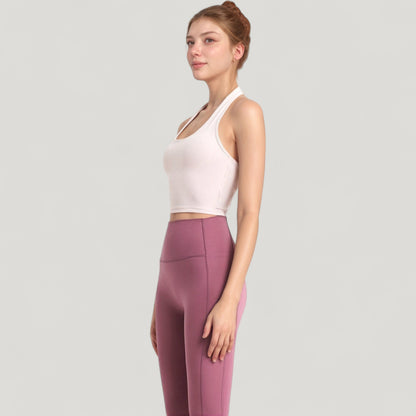 Anna-Kaci Active Women's Halter Neck Athletic Crop Top with Cross Back Detail and Stretch Fabric