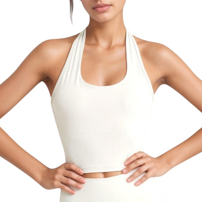 Anna-Kaci Active Women's Halter Neck Athletic Crop Top with Cross Back Detail and Stretch Fabric