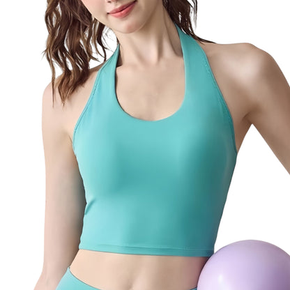 Anna-Kaci Active Women's Halter Neck Athletic Crop Top with Cross Back Detail and Stretch Fabric
