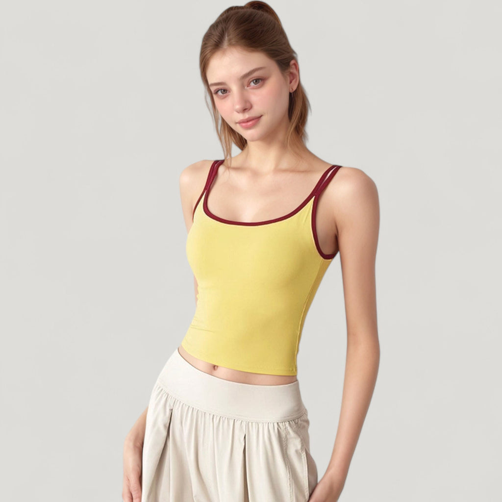 Anna-Kaci Active Women's Square Neck Contrast Trim Cropped Active Tank Top