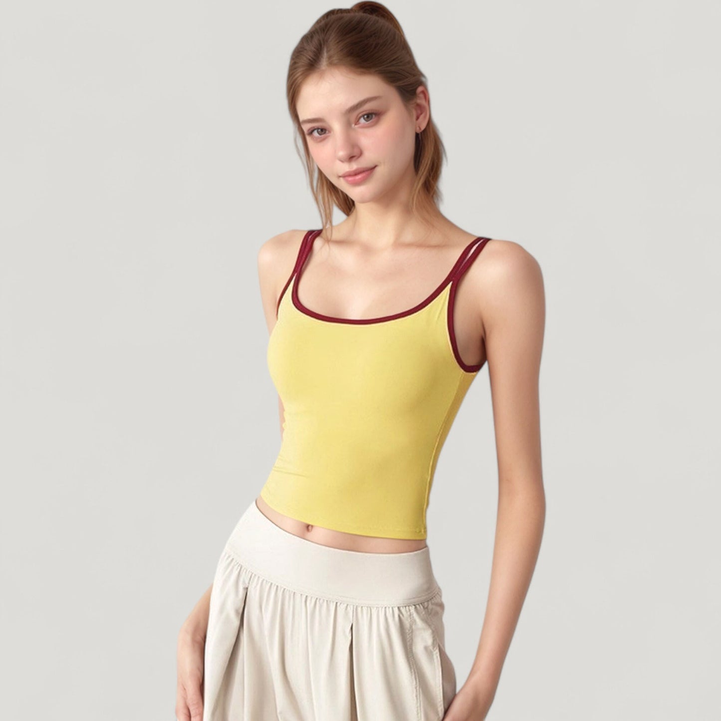 Anna-Kaci Active Women's Square Neck Contrast Trim Cropped Active Tank Top