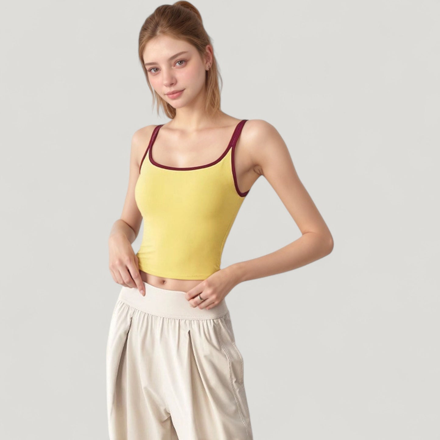Anna-Kaci Active Women's Square Neck Contrast Trim Cropped Active Tank Top
