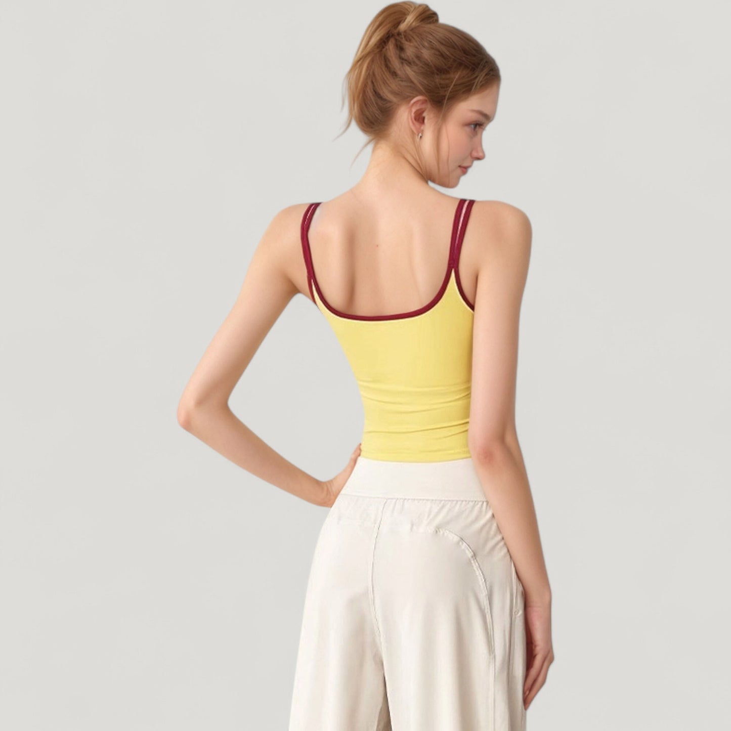 Anna-Kaci Active Women's Square Neck Contrast Trim Cropped Active Tank Top