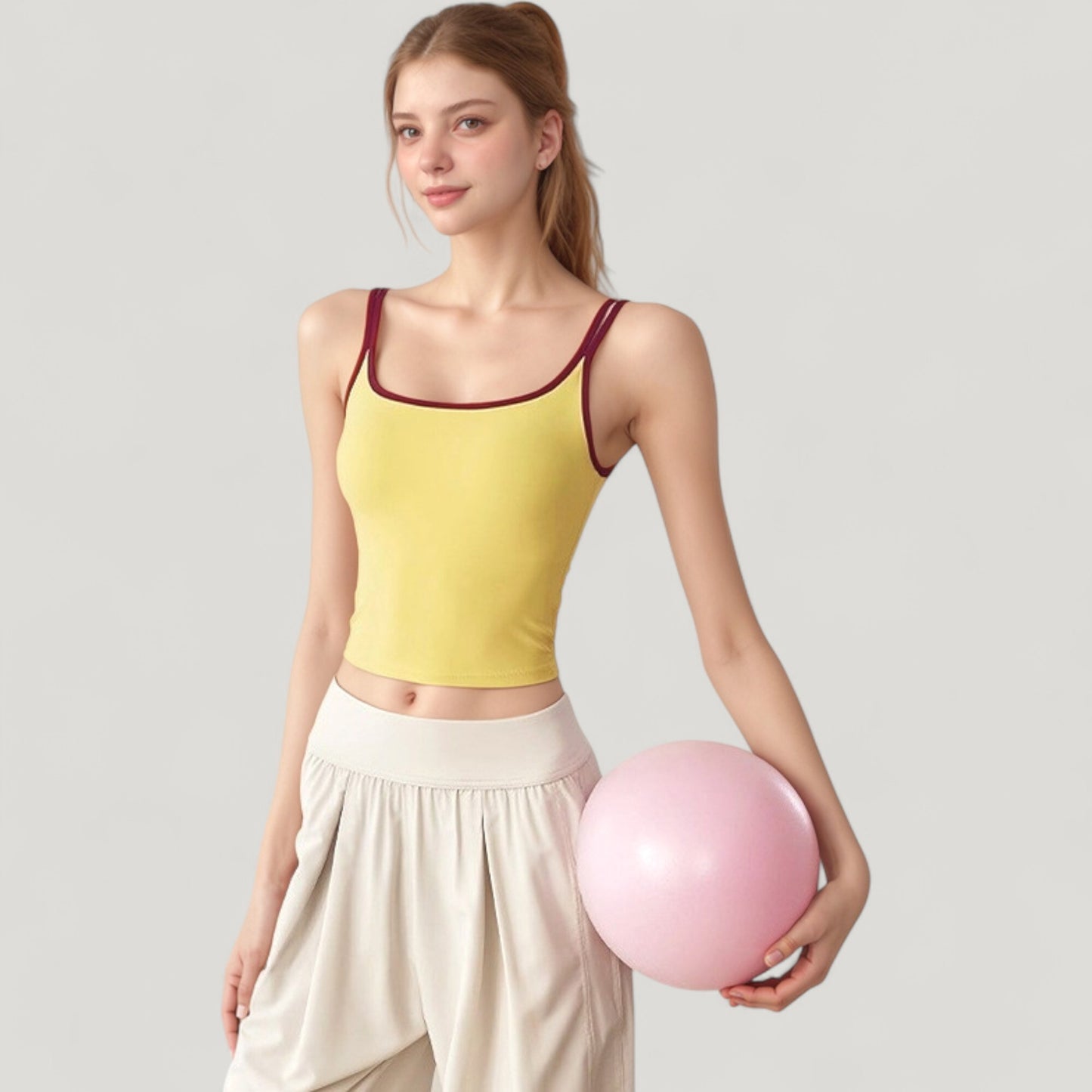 Anna-Kaci Active Women's Square Neck Contrast Trim Cropped Active Tank Top