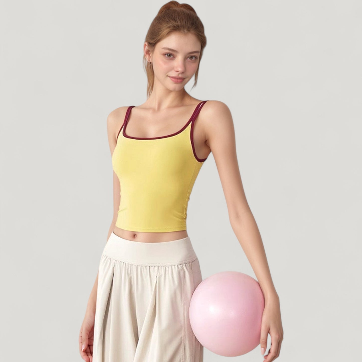 Anna-Kaci Active Women's Square Neck Contrast Trim Cropped Active Tank Top
