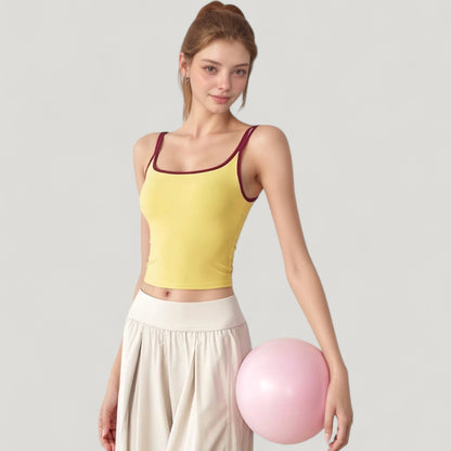 Anna-Kaci Active Women's Square Neck Contrast Trim Cropped Active Tank Top