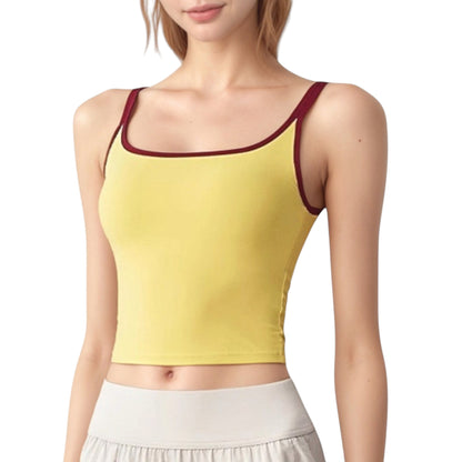 Anna-Kaci Active Women's Square Neck Contrast Trim Cropped Active Tank Top