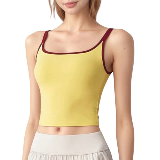 Anna-Kaci Active Women's Square Neck Contrast Trim Cropped Active Tank Top
