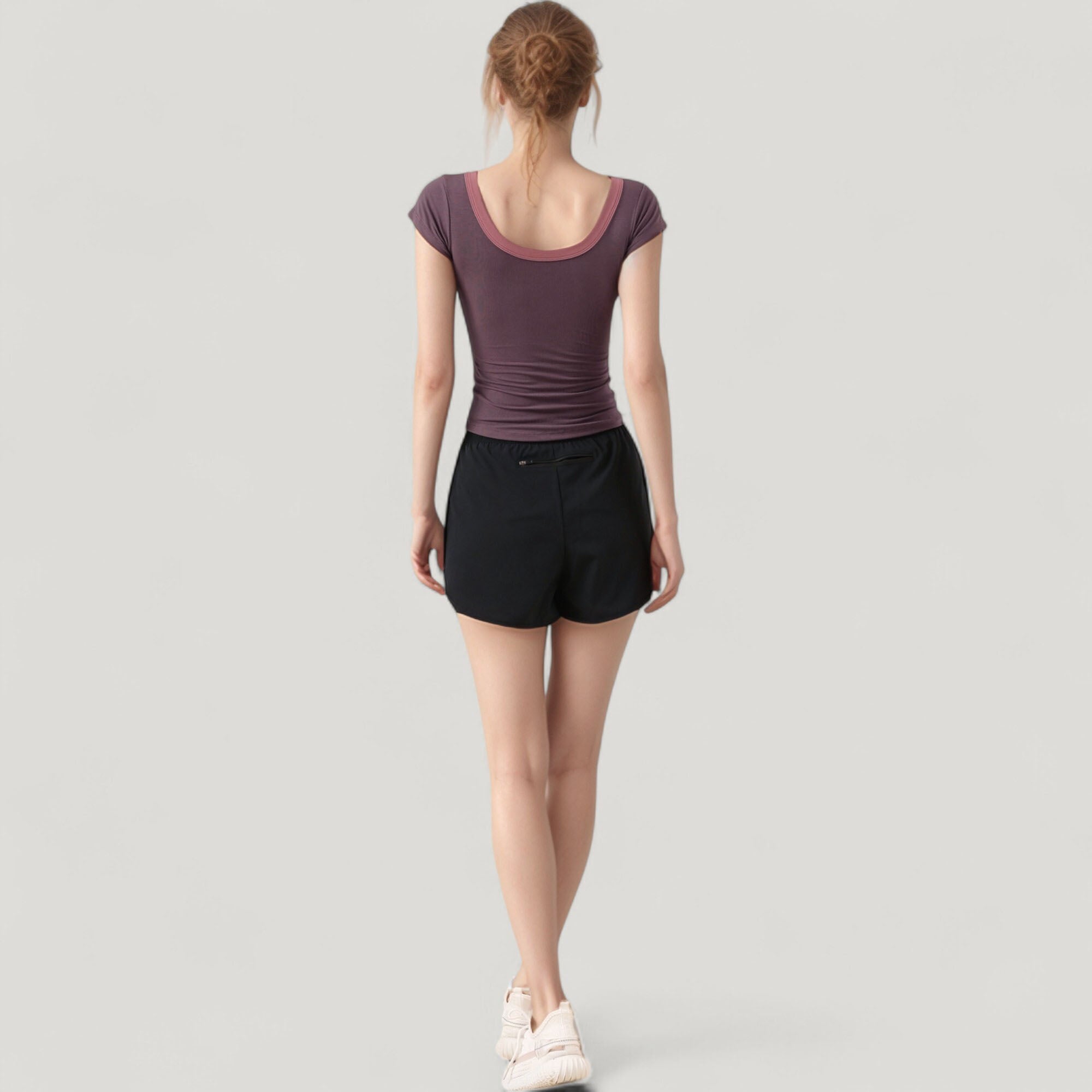 Anna-Kaci Active Women's Scoop Neck Contrast Trim Fitted Short Sleeve Active Top