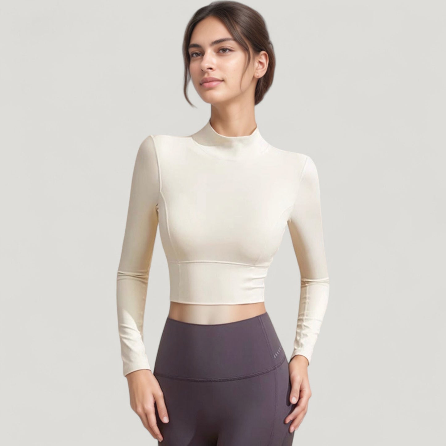 Anna-Kaci Active Women's Long Sleeve Crop Top with High Neck and Open Back Design