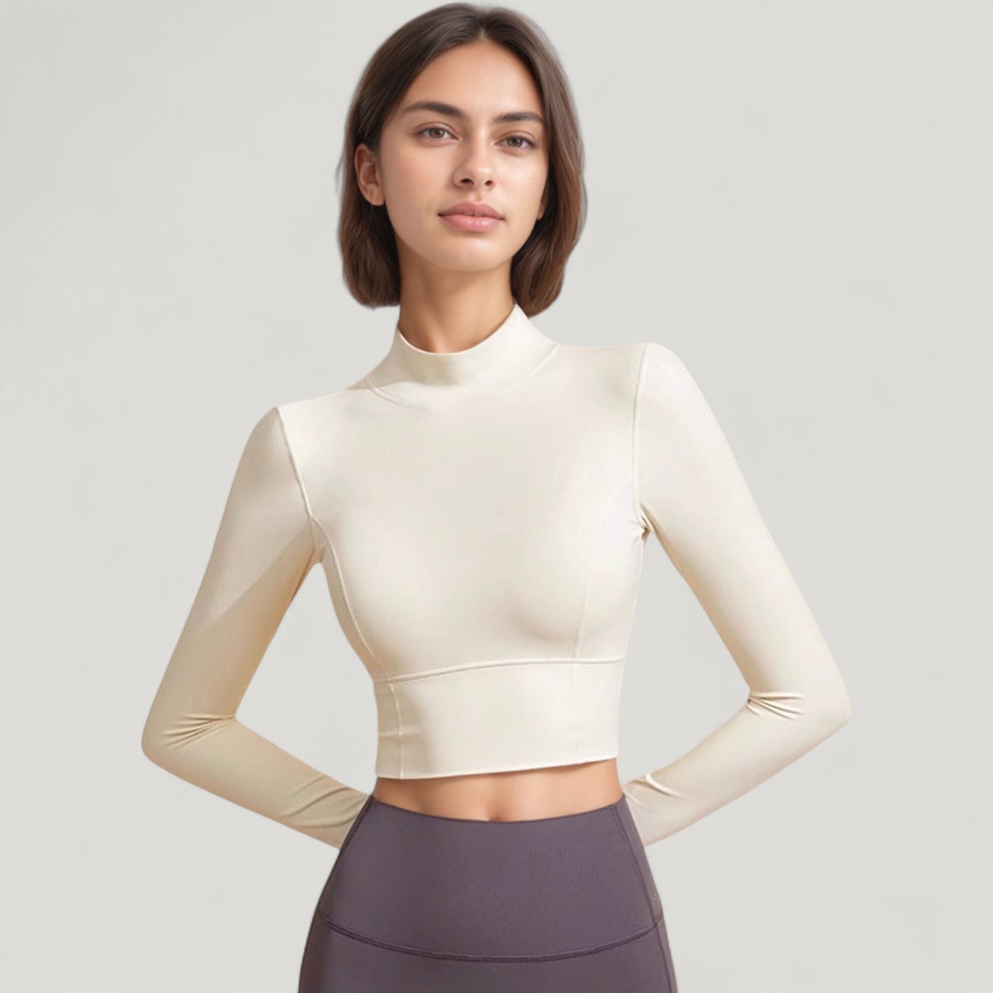 Anna-Kaci Active Women's Long Sleeve Crop Top with High Neck and Open Back Design
