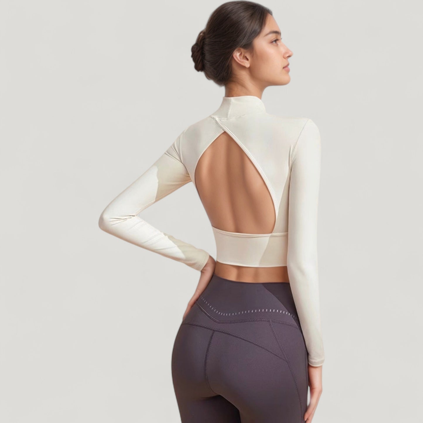 Anna-Kaci Active Women's Long Sleeve Crop Top with High Neck and Open Back Design
