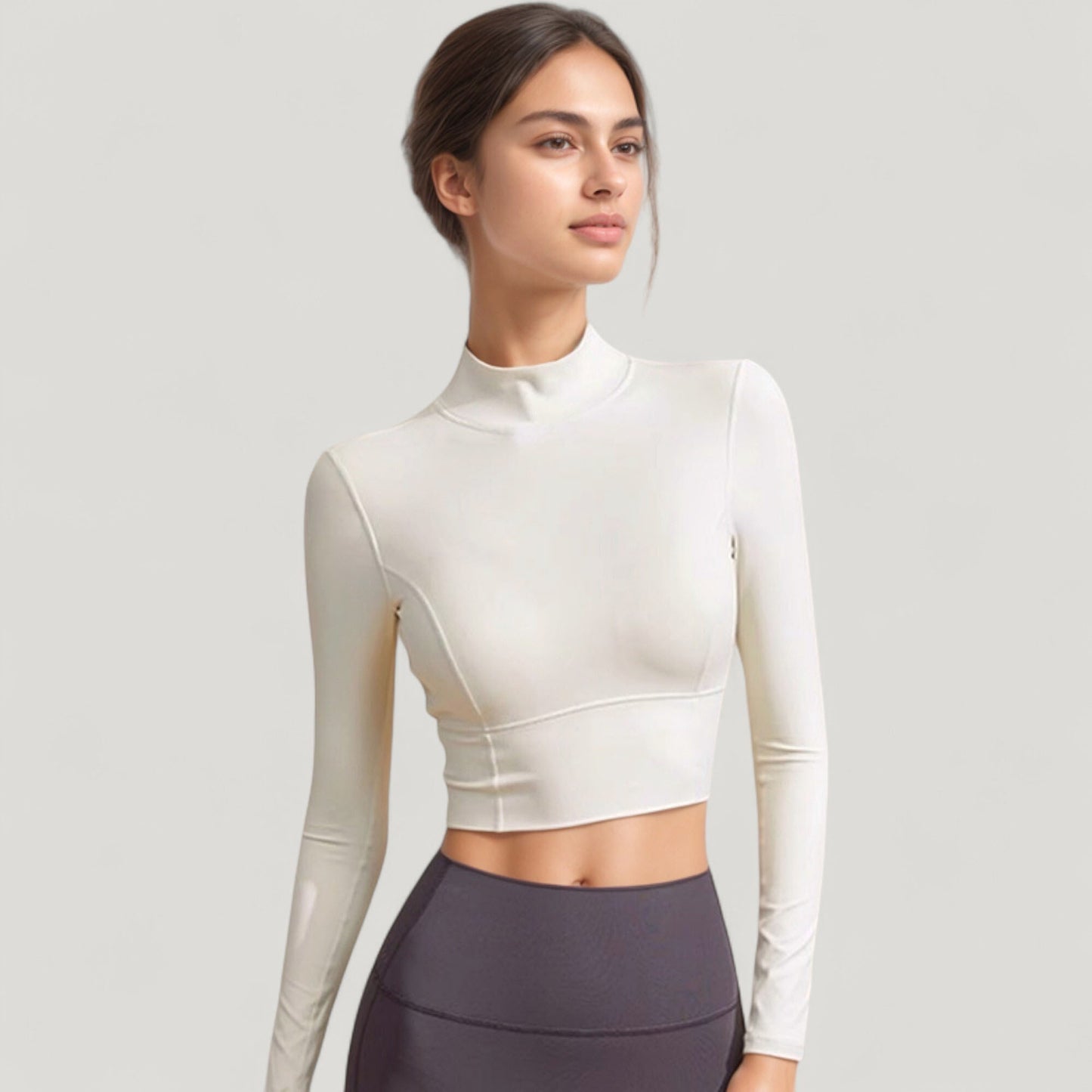 Anna-Kaci Active Women's Long Sleeve Crop Top with High Neck and Open Back Design