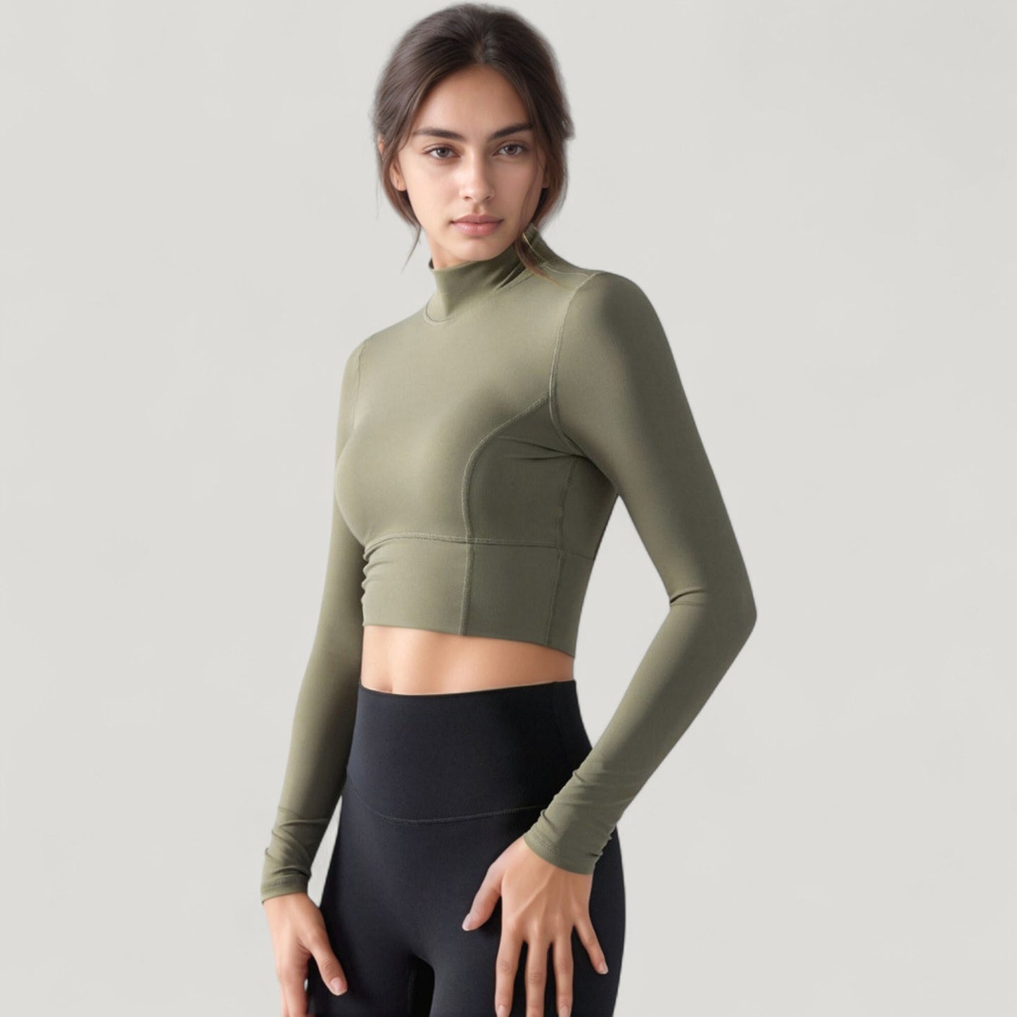 Anna-Kaci Active Women's Long Sleeve Crop Top with High Neck and Open Back Design