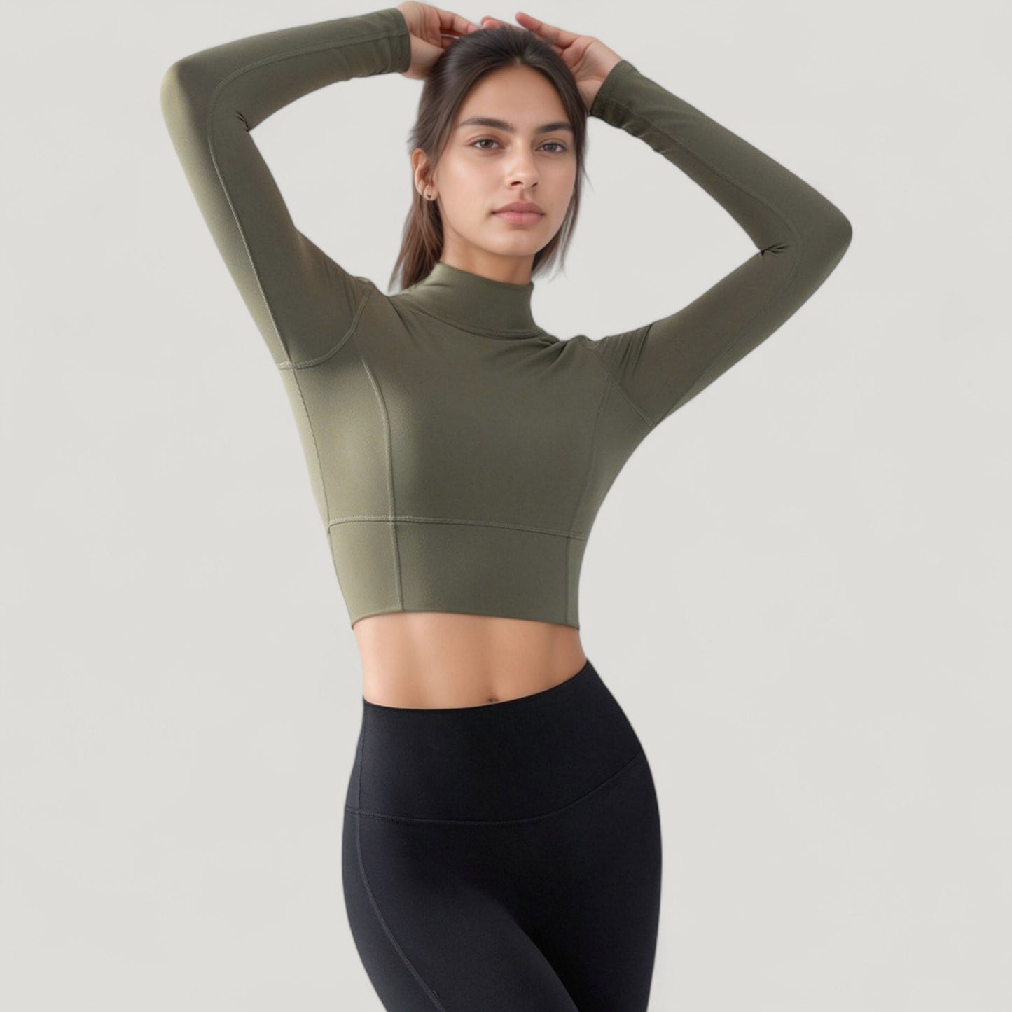 Anna-Kaci Active Women's Long Sleeve Crop Top with High Neck and Open Back Design