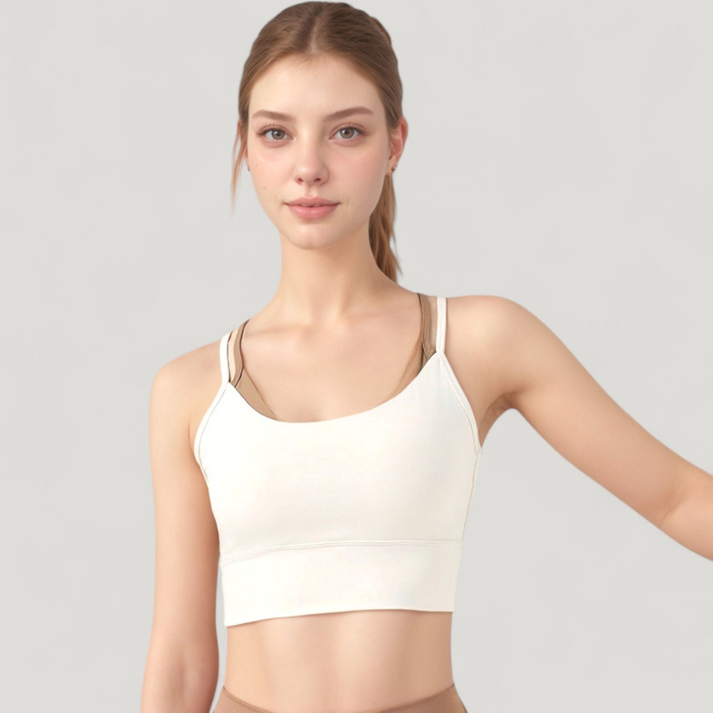 Anna-Kaci Active Women's Scoop Neck Sports Bra with Double Strap Back and Soft Stretch Fabric
