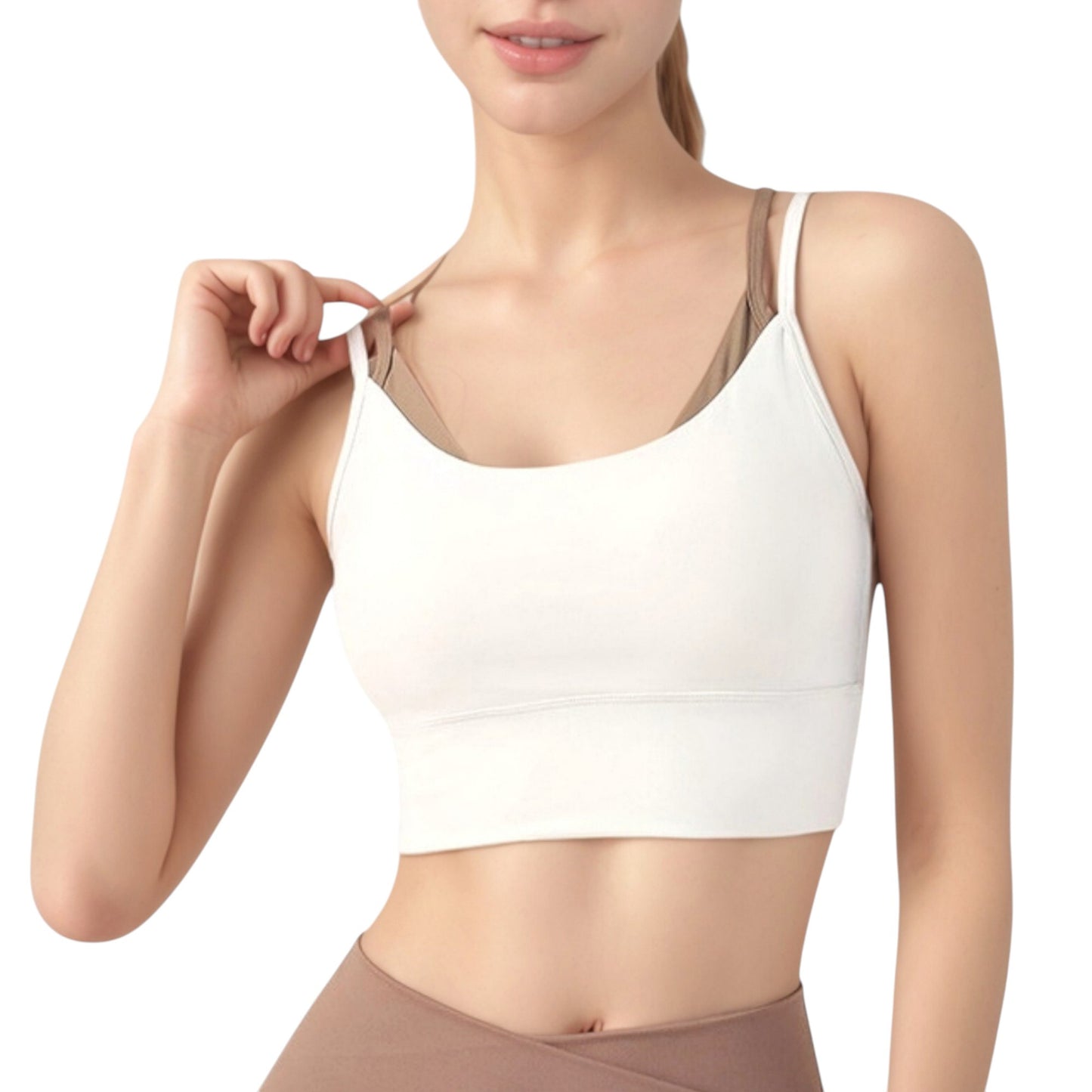 Anna-Kaci Active Women's Scoop Neck Sports Bra with Double Strap Back and Soft Stretch Fabric