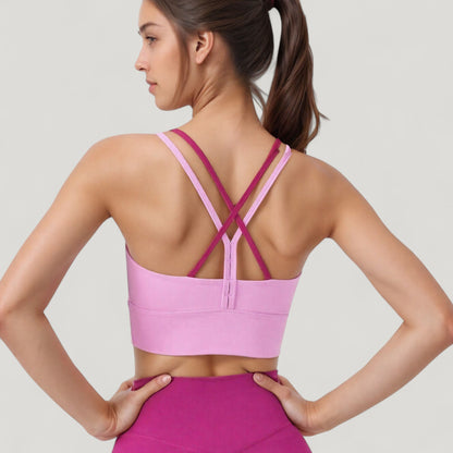 Anna-Kaci Active Women's Scoop Neck Sports Bra with Double Strap Back and Soft Stretch Fabric