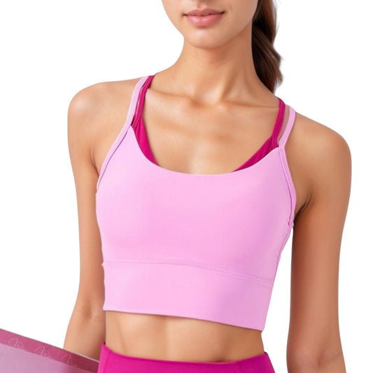 Anna-Kaci Active Women's Scoop Neck Sports Bra with Double Strap Back and Soft Stretch Fabric