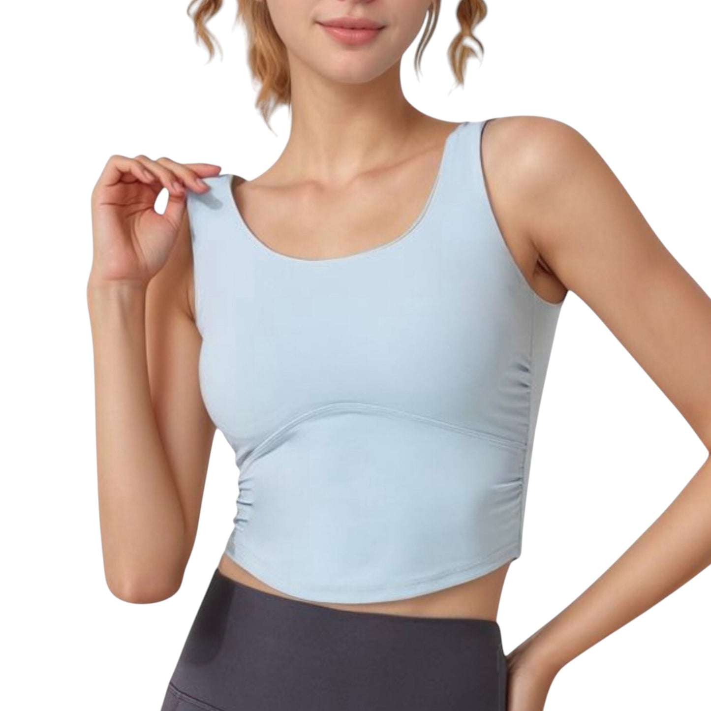 Anna-Kaci Active Women's Scoop Neck Cropped Tank Top with Strappy Cutout Back and Ruched Side Detailing