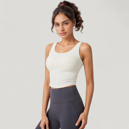Anna-Kaci Active Women's Scoop Neck Cropped Tank Top with Strappy Cutout Back and Ruched Side Detailing