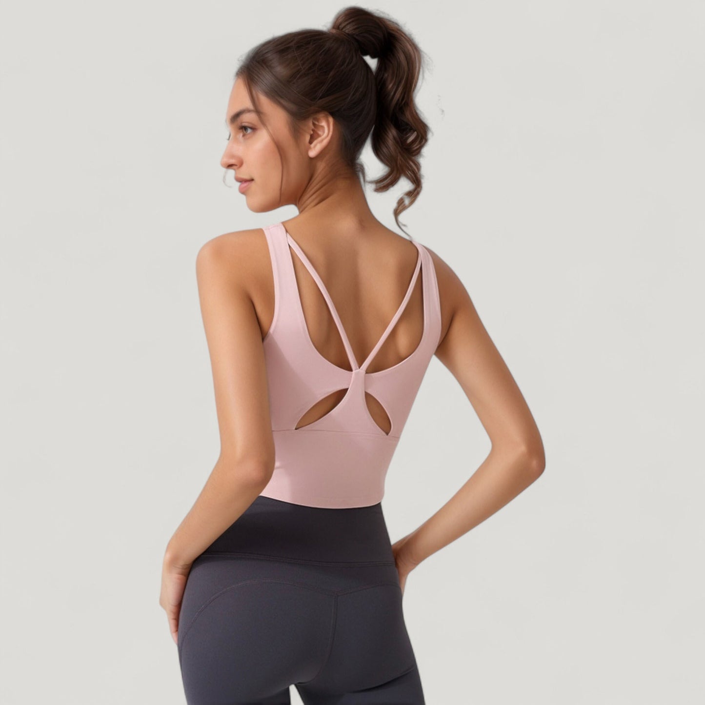 Anna-Kaci Active Women's Scoop Neck Cropped Tank Top with Strappy Cutout Back and Ruched Side Detailing