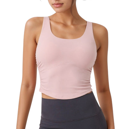 Anna-Kaci Active Women's Scoop Neck Cropped Tank Top with Strappy Cutout Back and Ruched Side Detailing