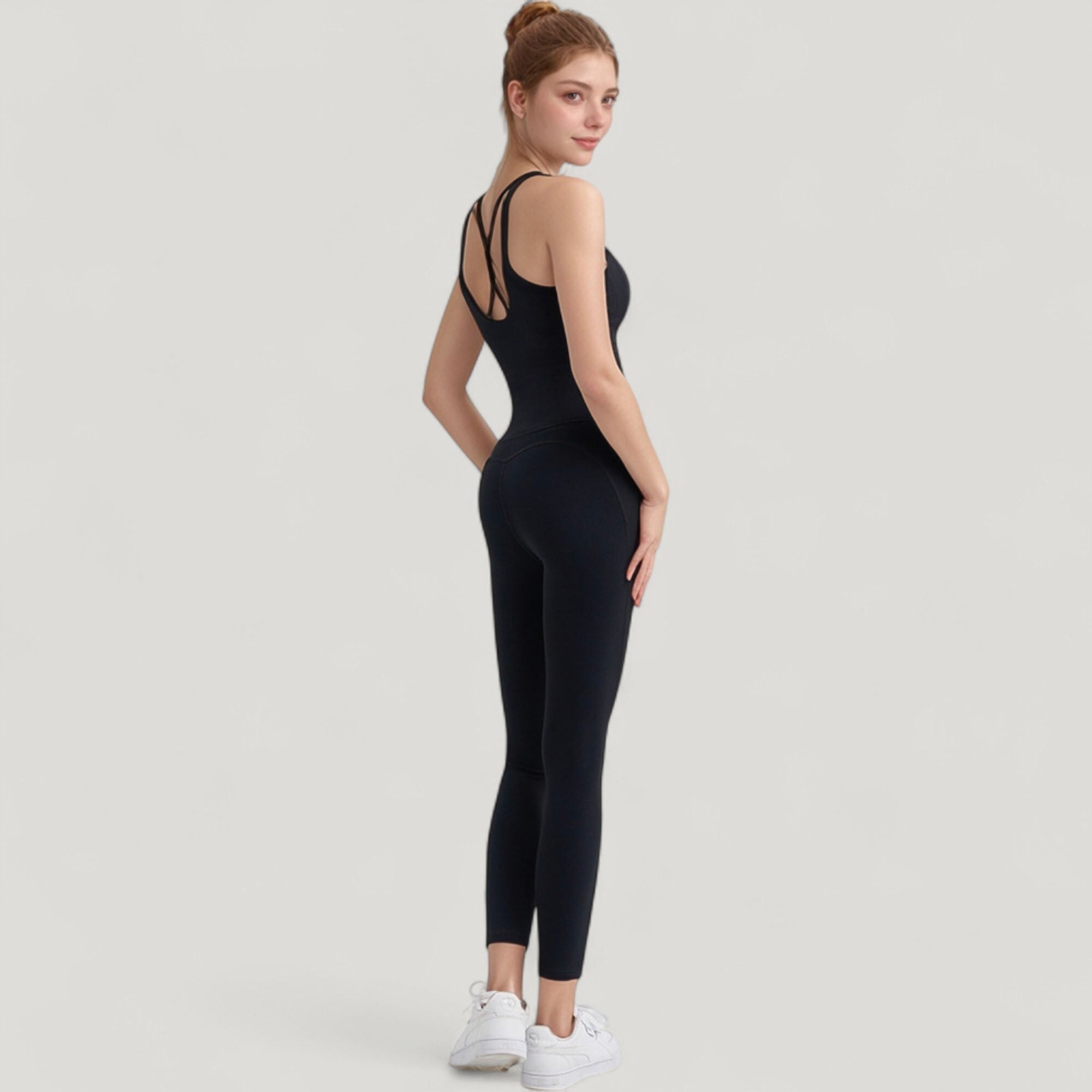 Anna-Kaci Active Women's Strappy Back Longline Activewear Tank Top with Scoop Neckline and Built-In Bra Support