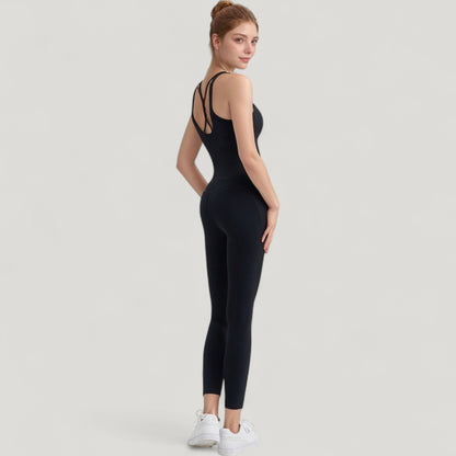 Anna-Kaci Active Women's Strappy Back Longline Activewear Tank Top with Scoop Neckline and Built-In Bra Support