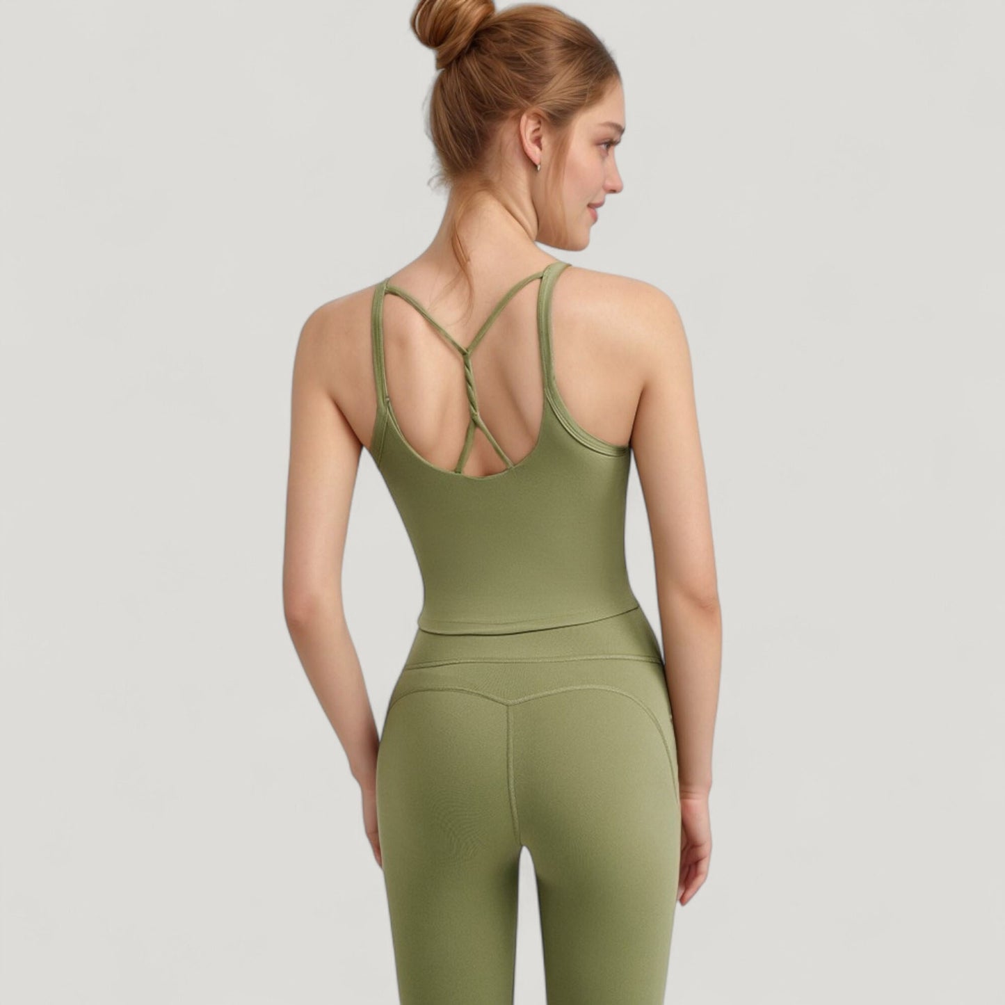 Anna-Kaci Active Women's Strappy Back Longline Activewear Tank Top with Scoop Neckline and Built-In Bra Support