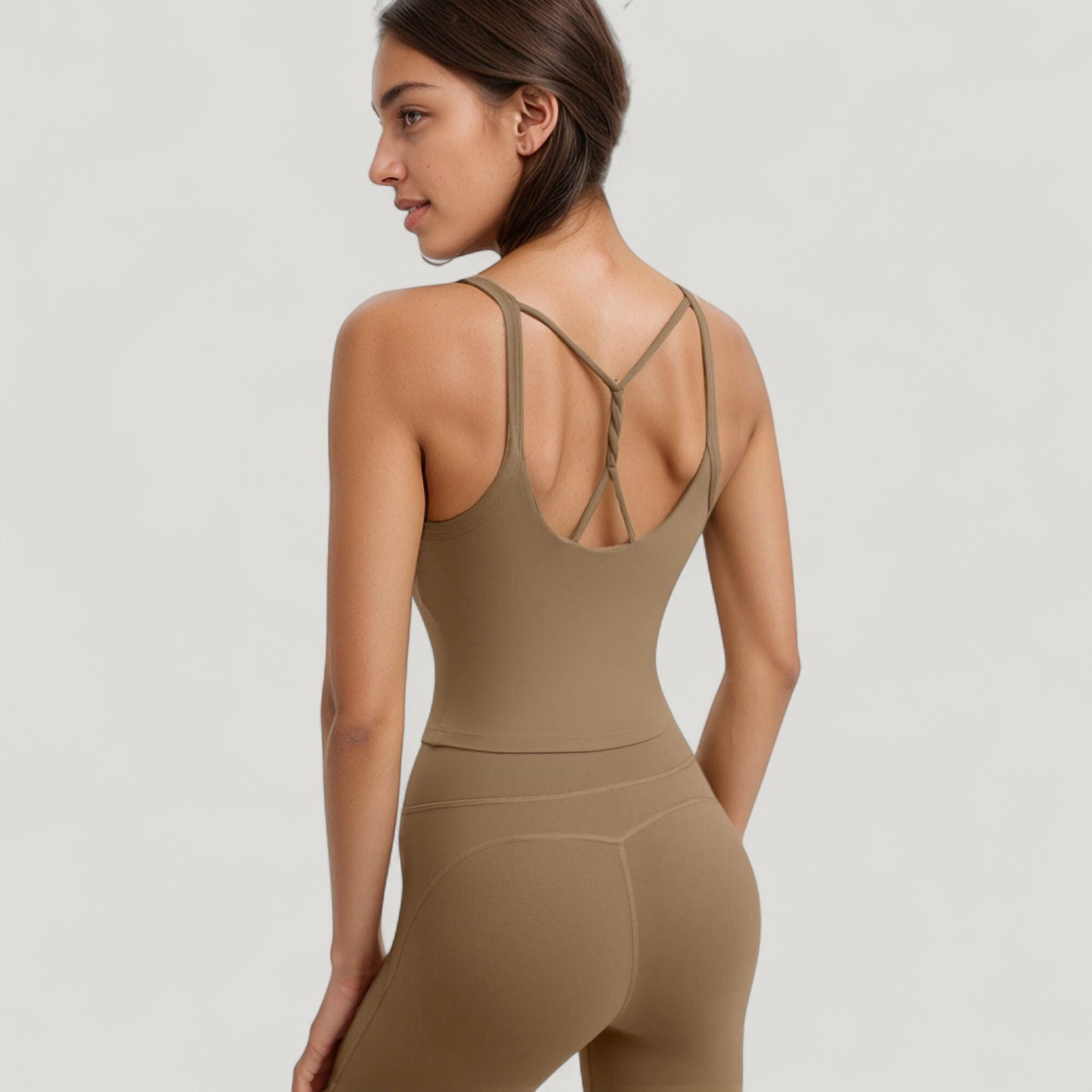 Anna-Kaci Active Women's Strappy Back Longline Activewear Tank Top with Scoop Neckline and Built-In Bra Support