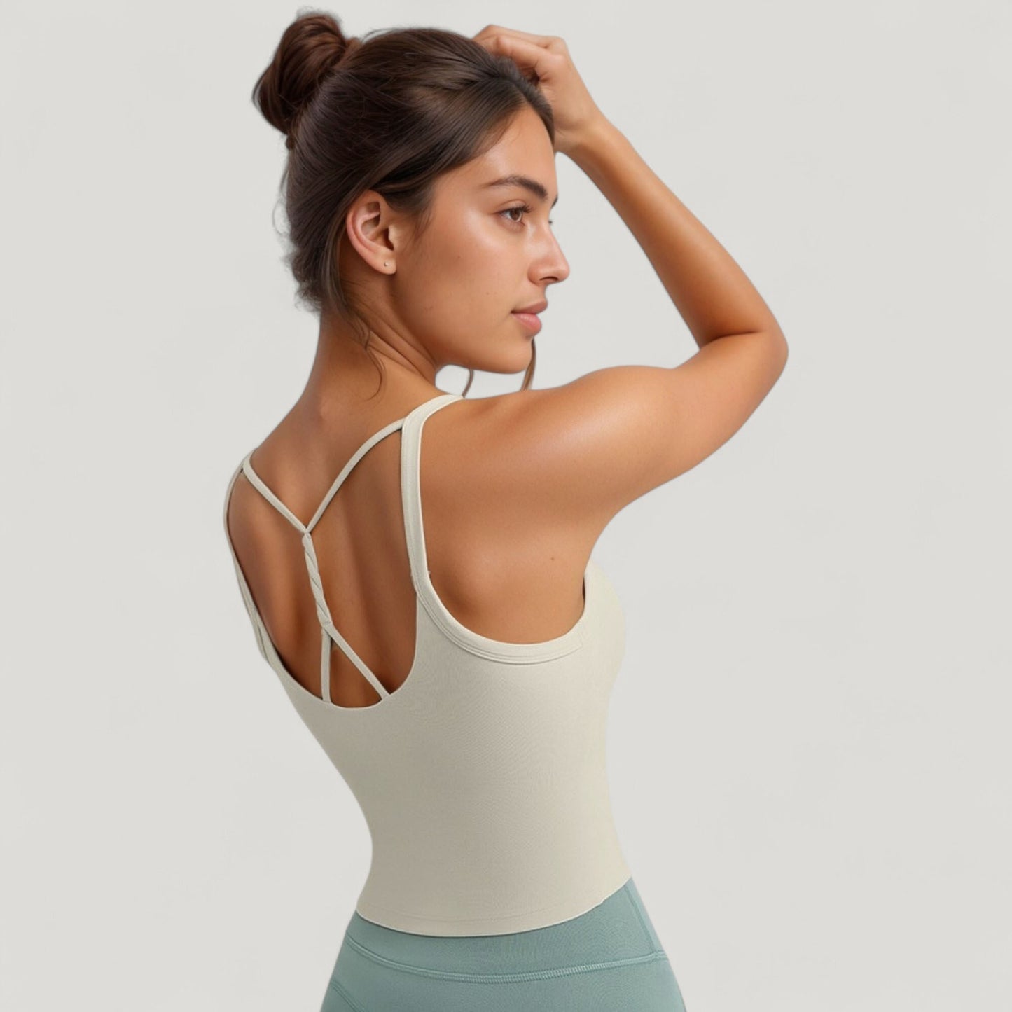 Anna-Kaci Active Women's Strappy Back Longline Activewear Tank Top with Scoop Neckline and Built-In Bra Support
