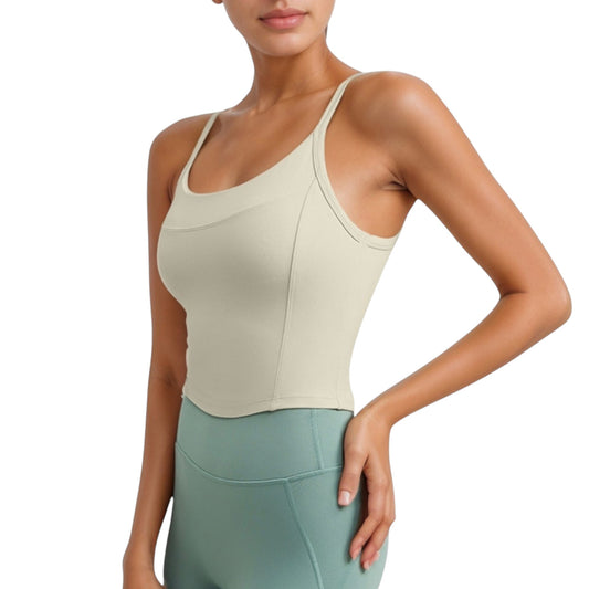 Anna-Kaci Active Women's Strappy Back Longline Activewear Tank Top with Scoop Neckline and Built-In Bra Support