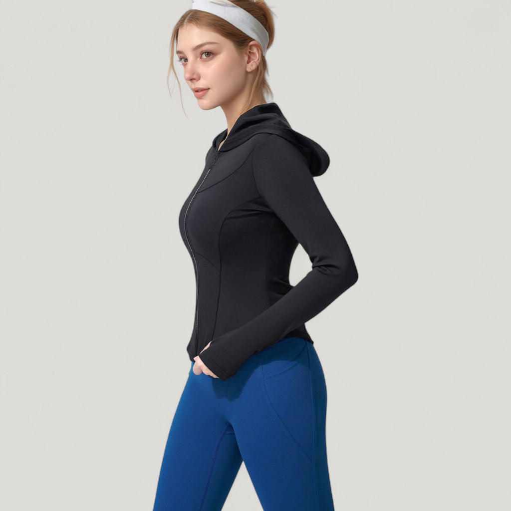Anna-Kaci Active Women's Full Zip Long Sleeve Hooded Active Jacket with Slim Fit and Thumbhole Cuffs