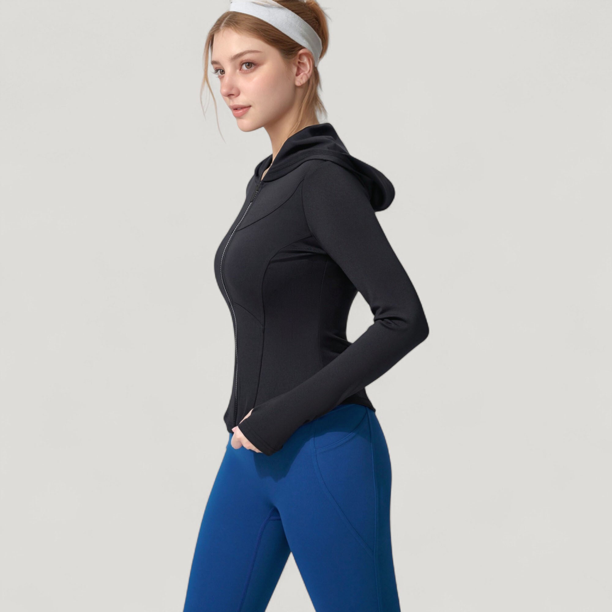 Anna-Kaci Active Women's Full Zip Long Sleeve Hooded Active Jacket with Slim Fit and Thumbhole Cuffs
