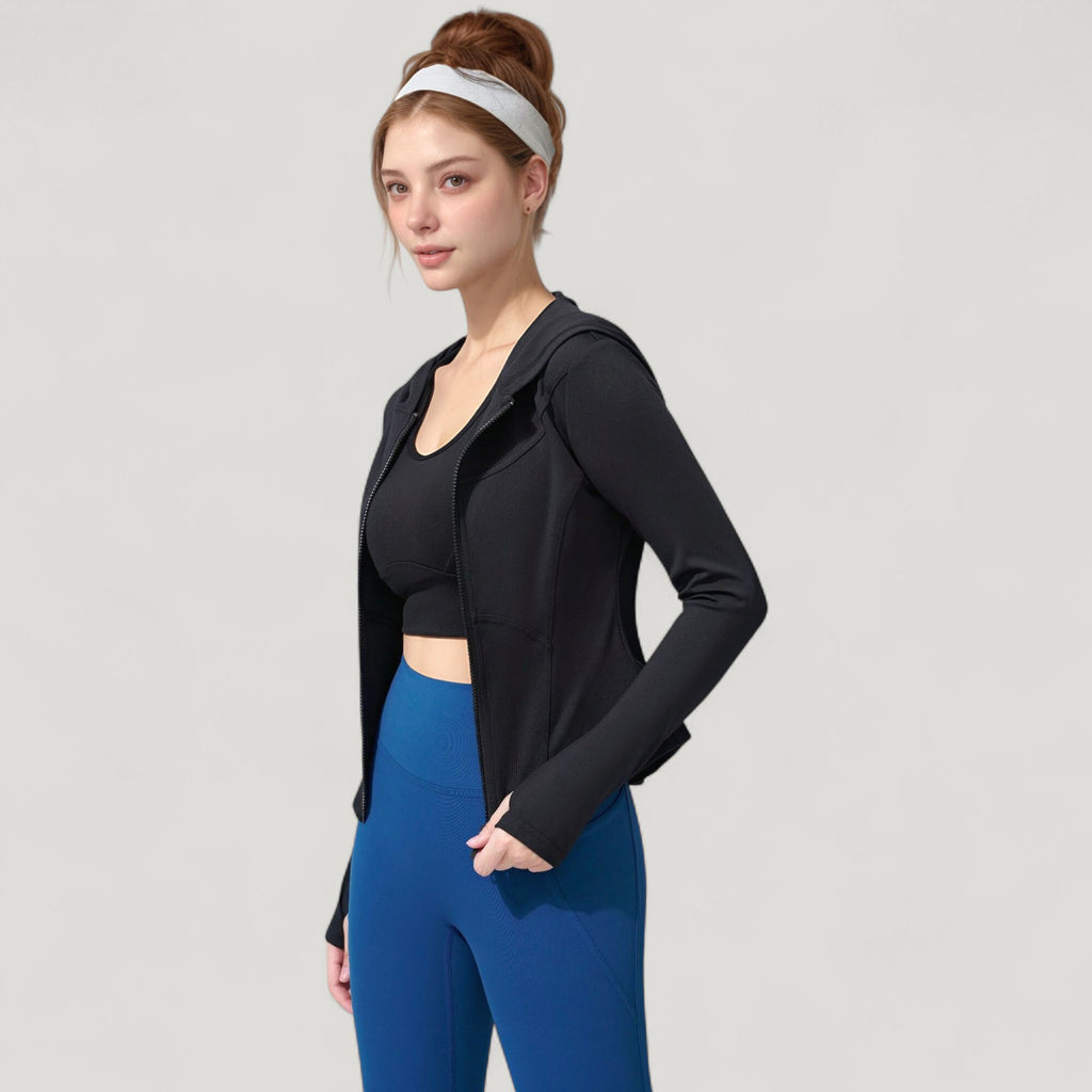 Anna-Kaci Active Women's Full Zip Long Sleeve Hooded Active Jacket with Slim Fit and Thumbhole Cuffs