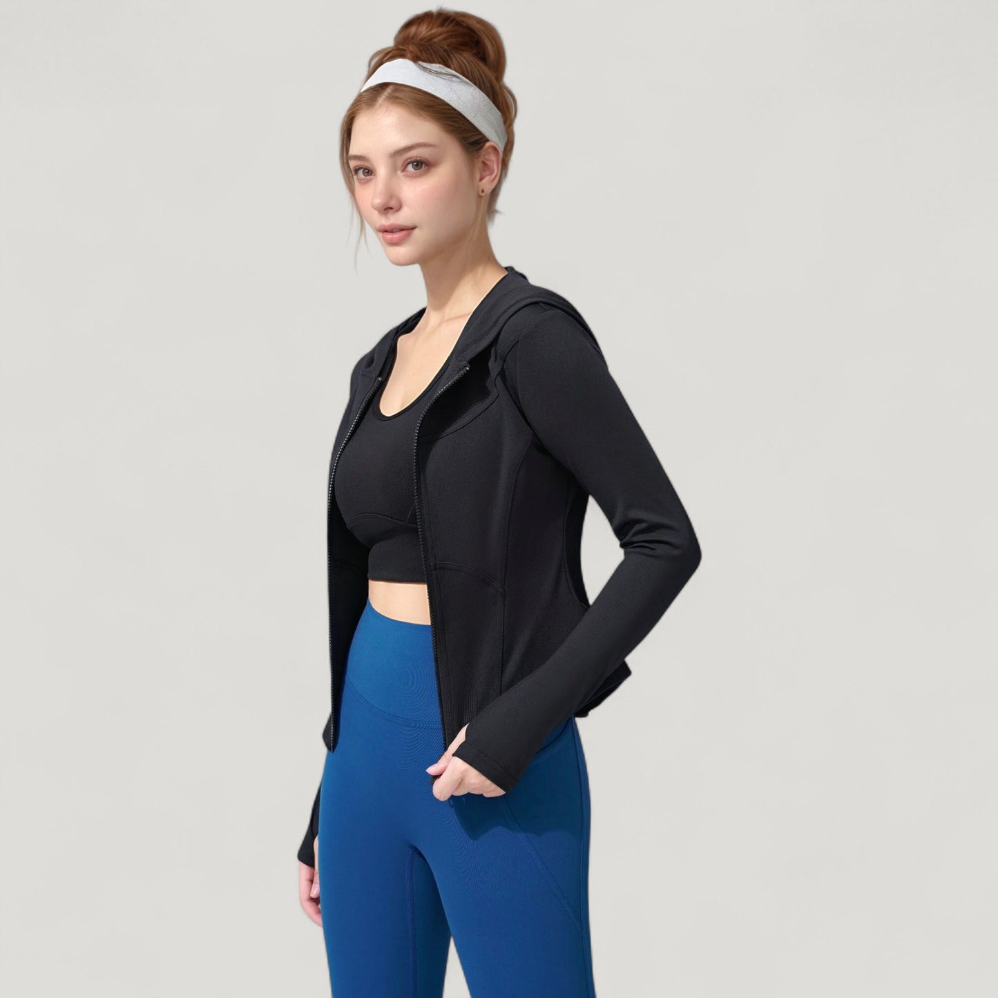 Anna-Kaci Active Women's Full Zip Long Sleeve Hooded Active Jacket with Slim Fit and Thumbhole Cuffs