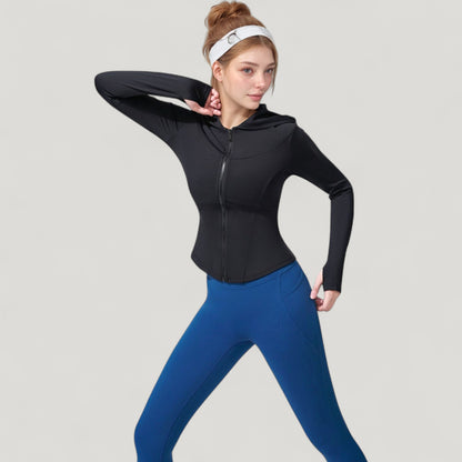 Anna-Kaci Active Women's Full Zip Long Sleeve Hooded Active Jacket with Slim Fit and Thumbhole Cuffs