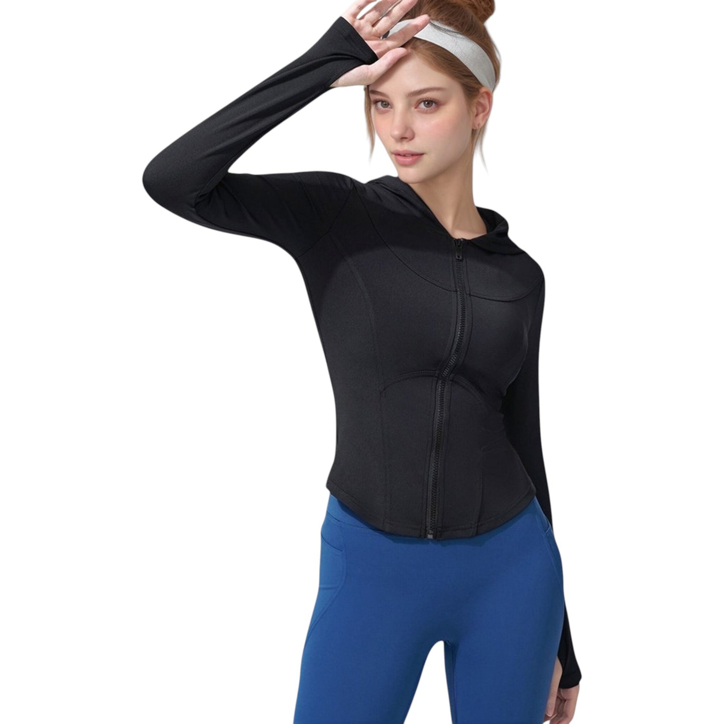 Anna-Kaci Active Women's Full Zip Long Sleeve Hooded Active Jacket with Slim Fit and Thumbhole Cuffs