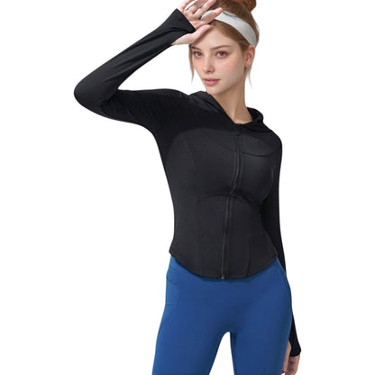 Anna-Kaci Active Women's Full Zip Long Sleeve Hooded Active Jacket with Slim Fit and Thumbhole Cuffs